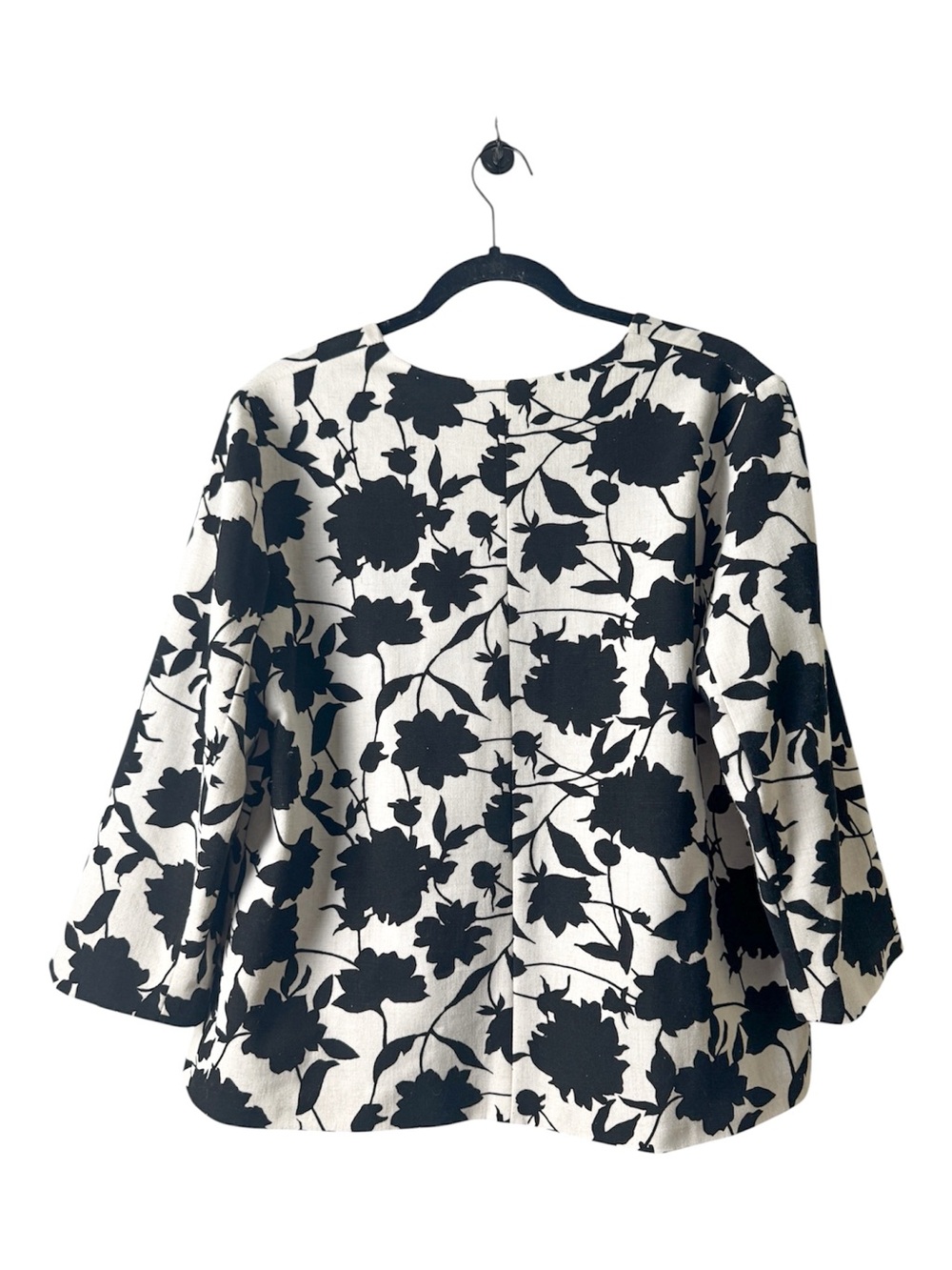 Sag Harbor Ivory and Black Floral Cropped Blazer Women's Size 14 - Picture 2 of 5
